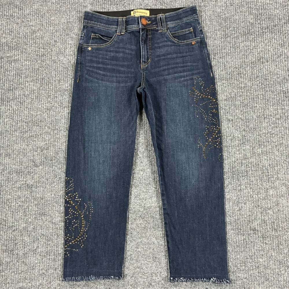Democracy Ab Technology Womens Jeans 6 Blue Studded Denim Straight Mid Rise